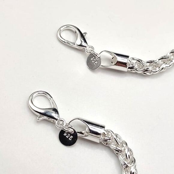 925 Sterling Silver Necklace Bracelet Set Braided 6mm Valentines Birthday Gift - Picture 4 of 10